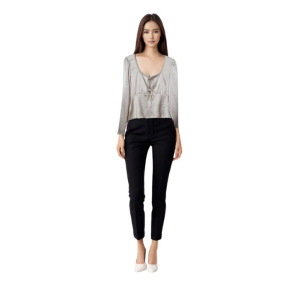 House of Harlow 1960 Womens Small Satin Long Sleeve Square Neck Blouse